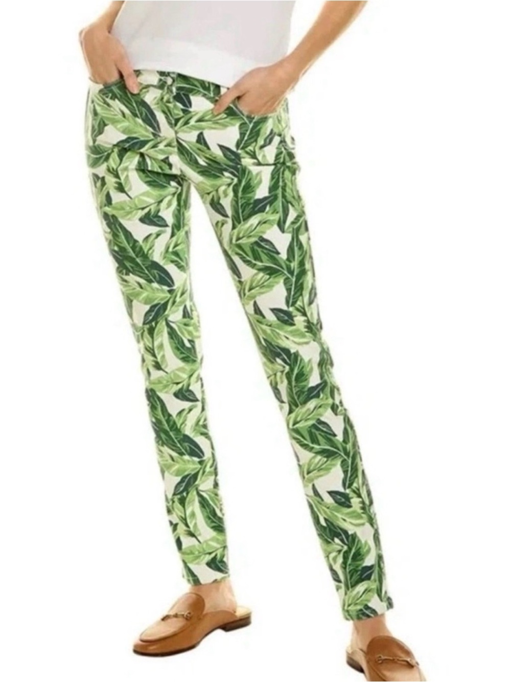 J. McLaughlin Green Leaf-Print Pants